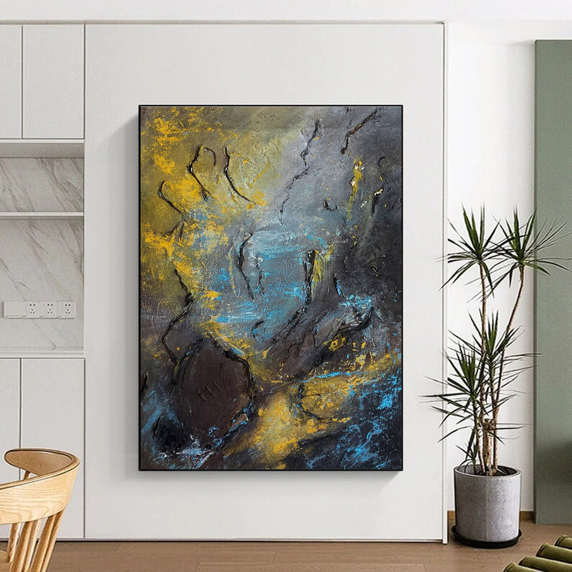 Textured Dark Abstract Painting for Industrial - Chic Lofts HENG471