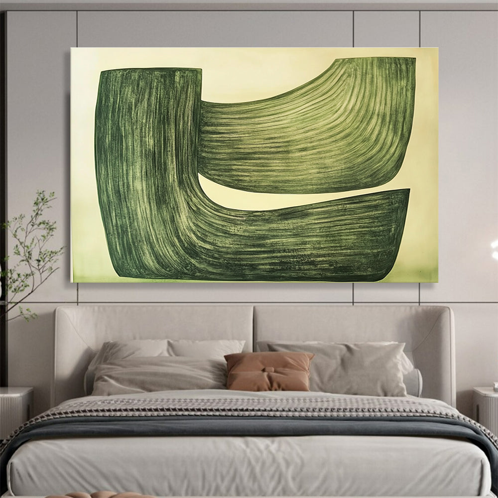 Green Curved Shapes Abstract Painting with Subtle Movement ABS611