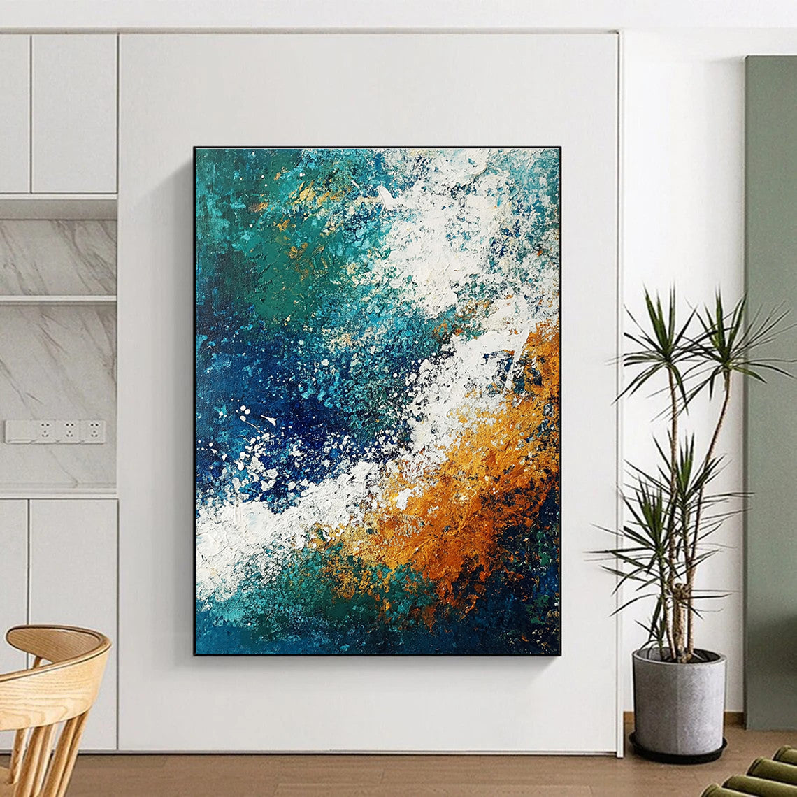 Textured Blue and Orange Abstract Painting for Artistic Living Rooms GAB0784