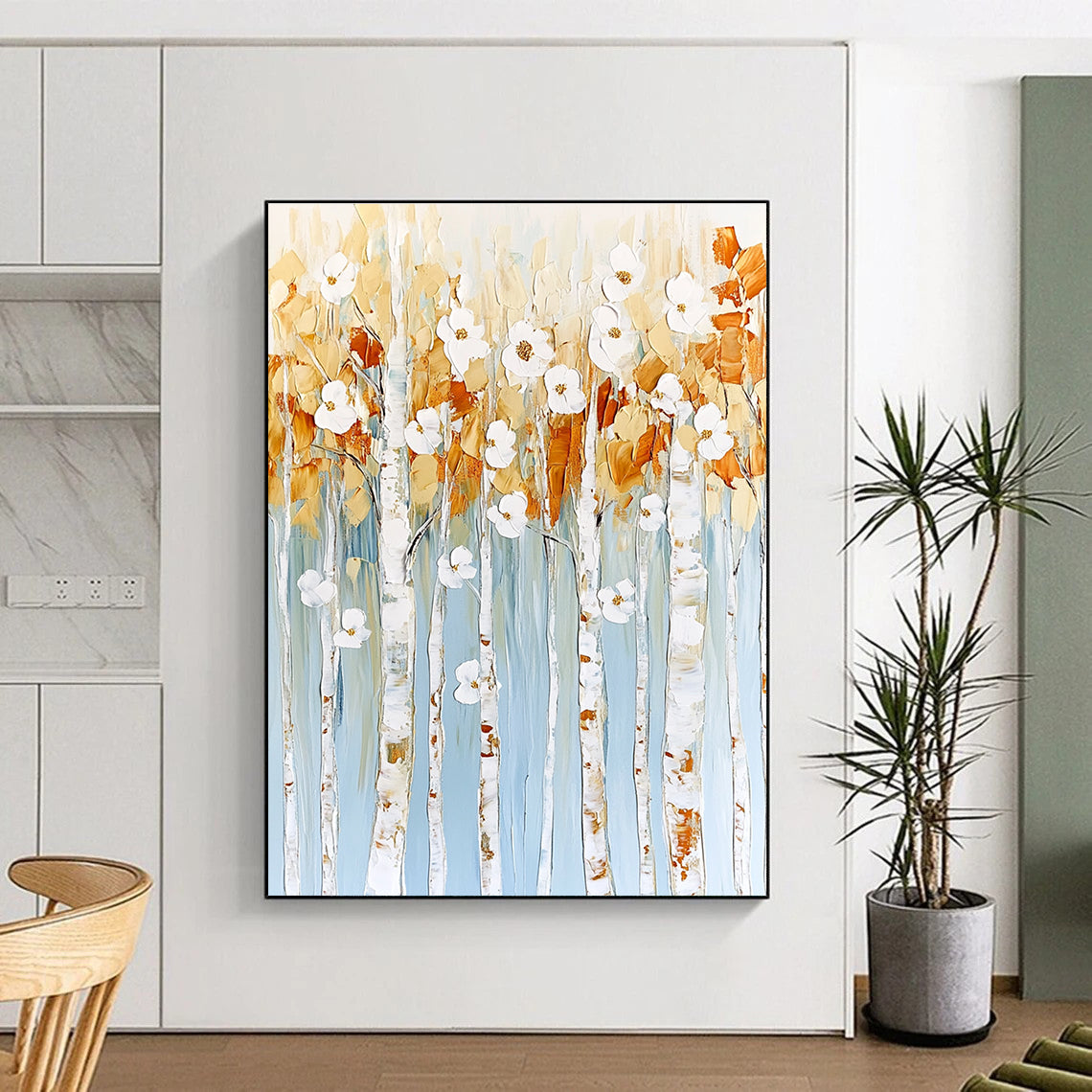 Floral Birch Tree Abstract Painting for Feminine Boudoirs GAB0754