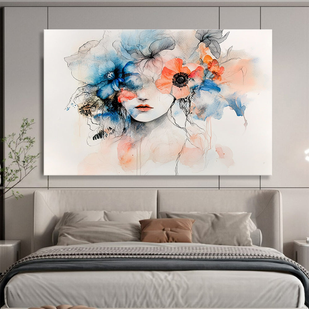 Floral Woman Portrait: Blending Beauty and Nature Abstract Painting ABS157