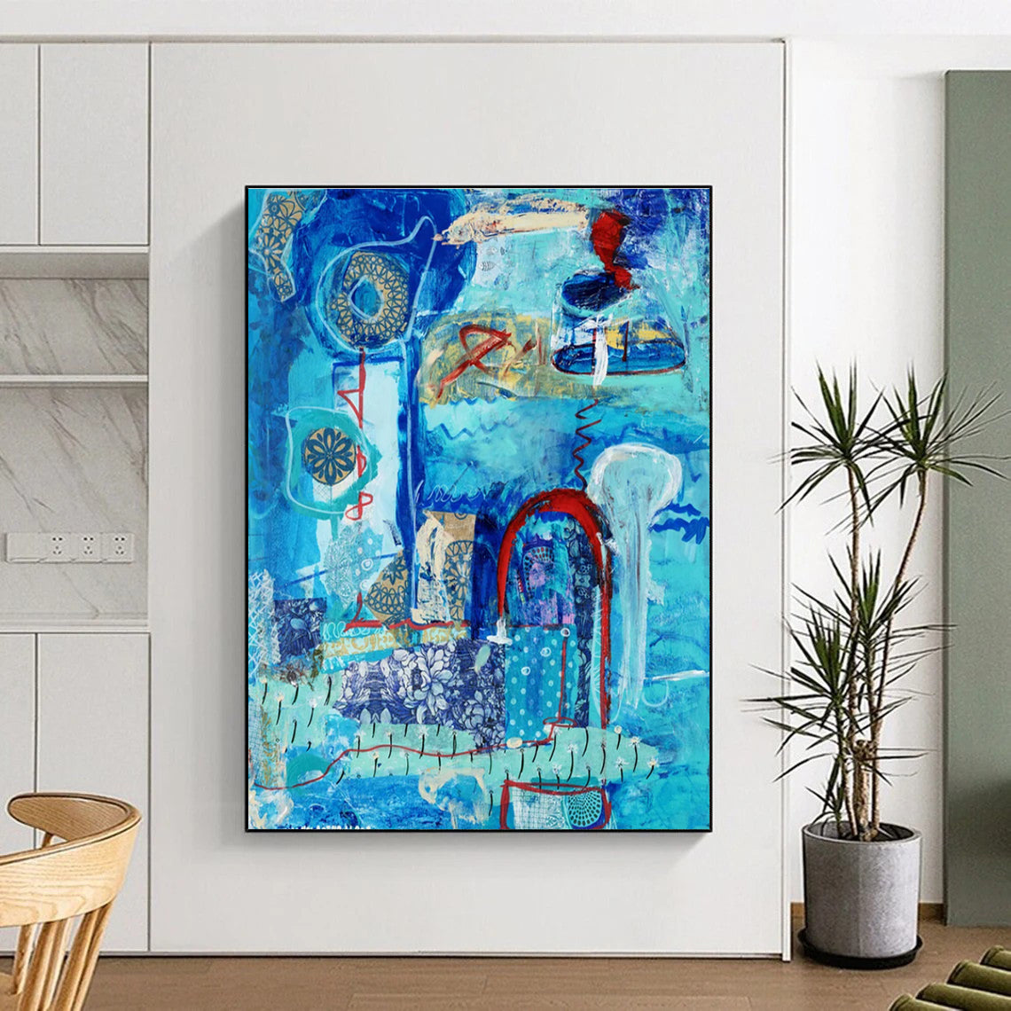 Serene Blue - Themed Abstract Collage Painting for Calm Interiors HENG296