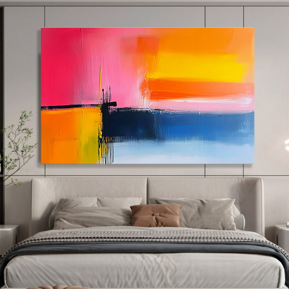 Pink, Orange and Blue Abstract Sunset Painting with Vibrant Hues ABS409