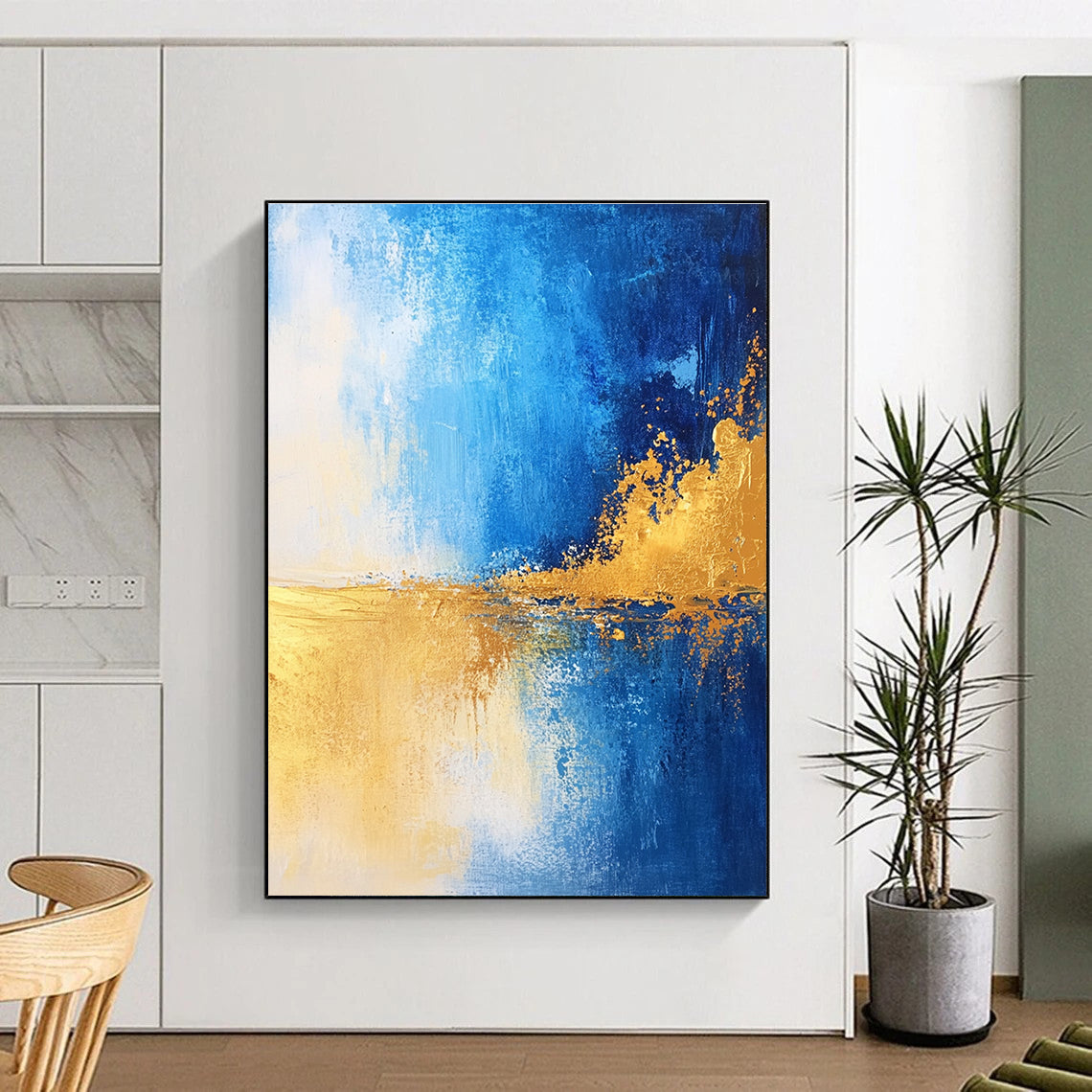 Blue and Gold Abstract Horizon - Dynamic Color Field Abstract Art GAB0461