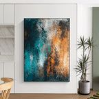 Teal and Orange Textured Abstract Painting with Fiery Calm WINK289
