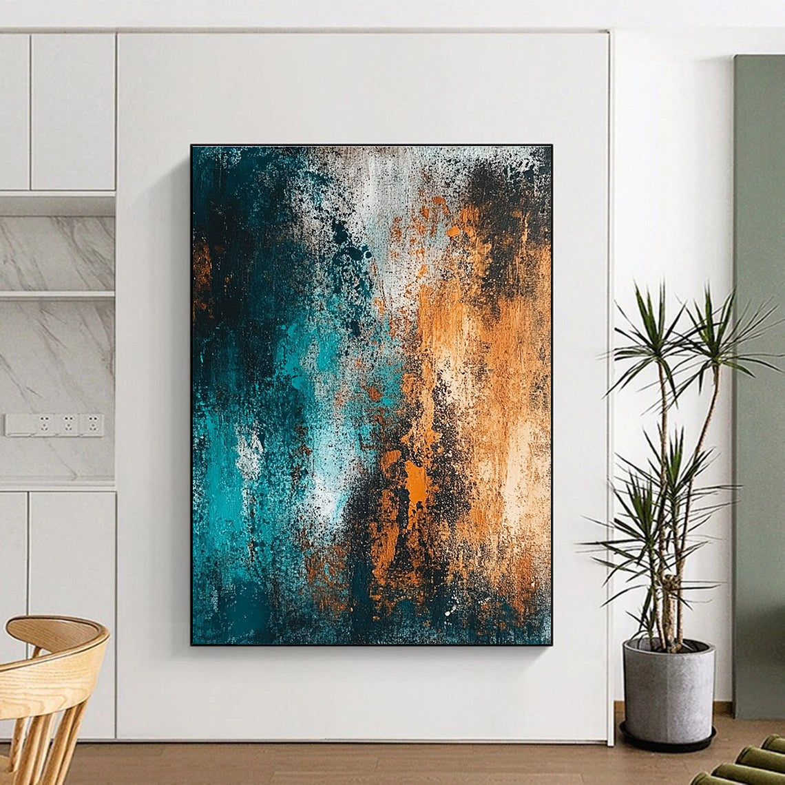 Teal and Orange Textured Abstract Painting with Fiery Calm WINK289