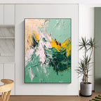 Green Yellow Mountain Abstract Painting with Energetic Peaks WINK604