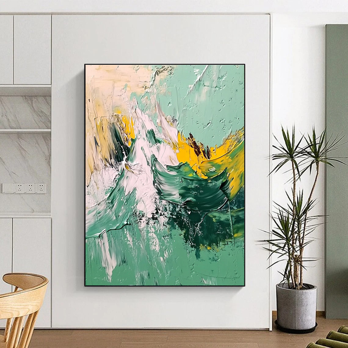 Green Yellow Mountain Abstract Painting with Energetic Peaks WINK604
