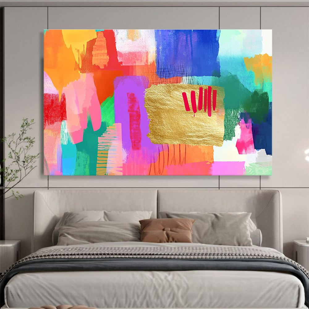 Colorful Gold - Accented Abstract Painting with Vibrant, Playful Energy ABS455