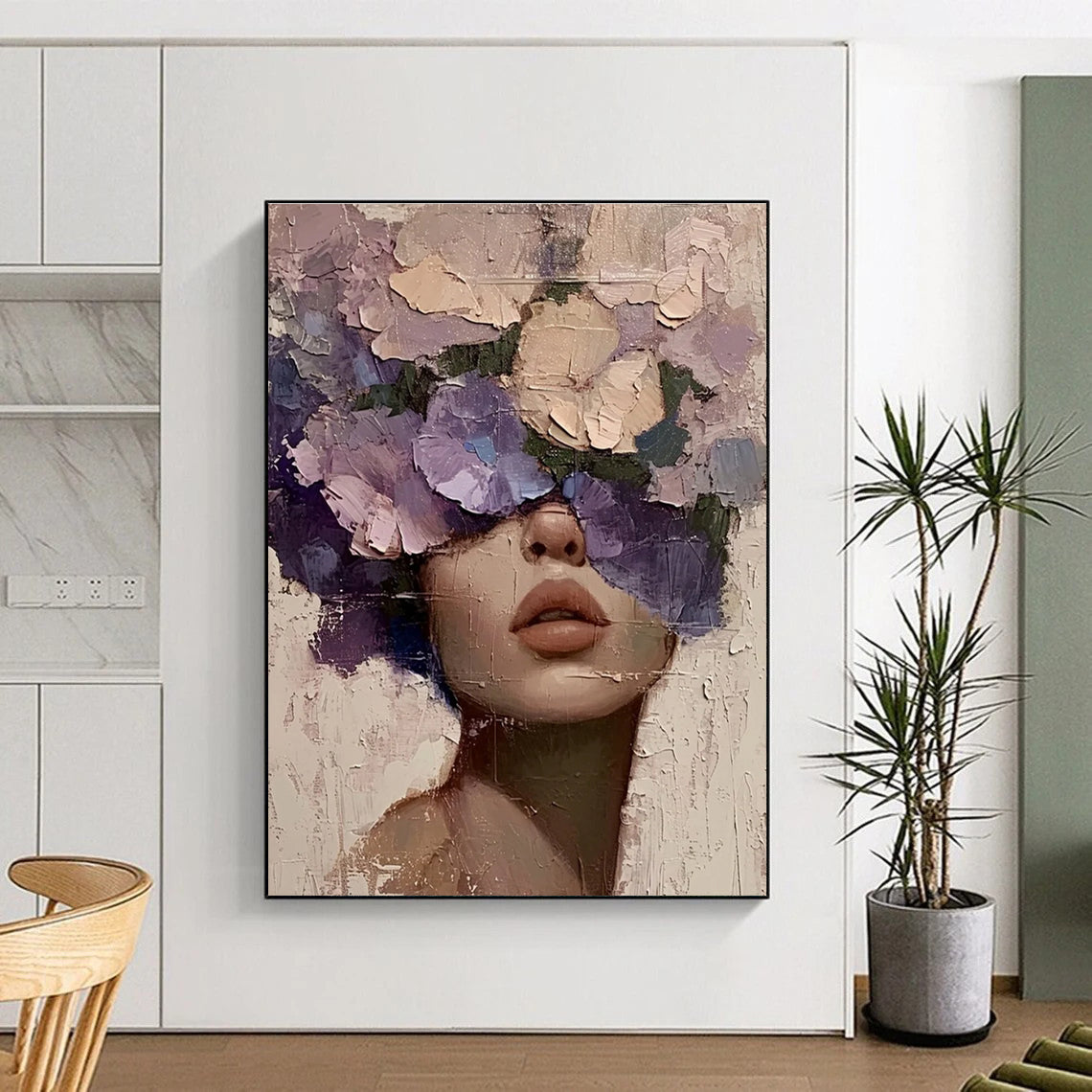 Woman with Purple Floral Veil Painting for Romantic Interiors HENG329