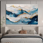 Blue and Gold Wave Textured Abstract Painting ABS261