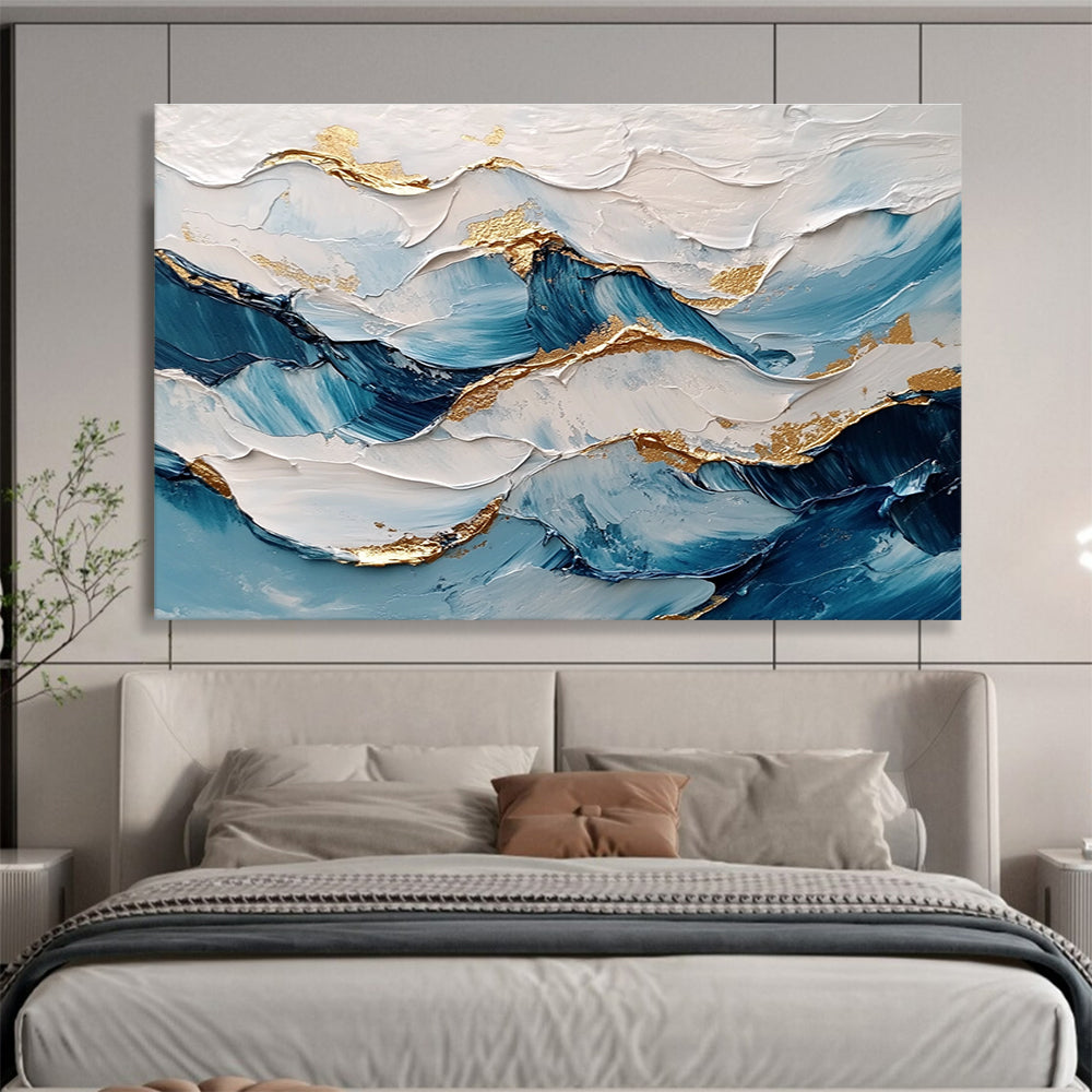 Blue and Gold Wave Textured Abstract Painting ABS261