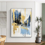 Blue Gold Black Abstract Painting with Elegant Drama WINK523
