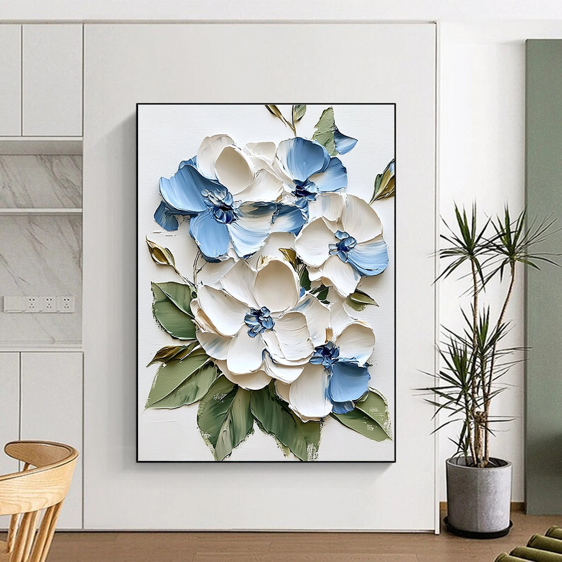 Blue and White Flower Bouquet Romantic Abstract Painting for Dining Rooms GAB1518