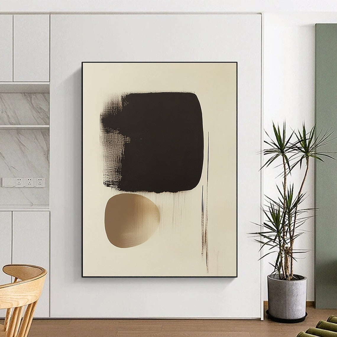 Black and Beige Forms Abstract Painting with Subtle Dynamics WINK171