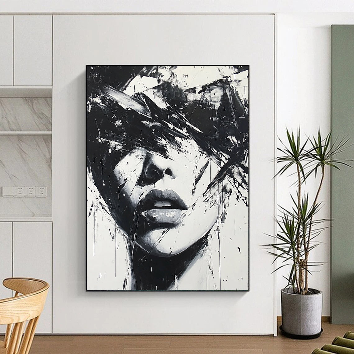 Black and White Abstract Portrait - Expressive Figurative Abstract Art GAB0449