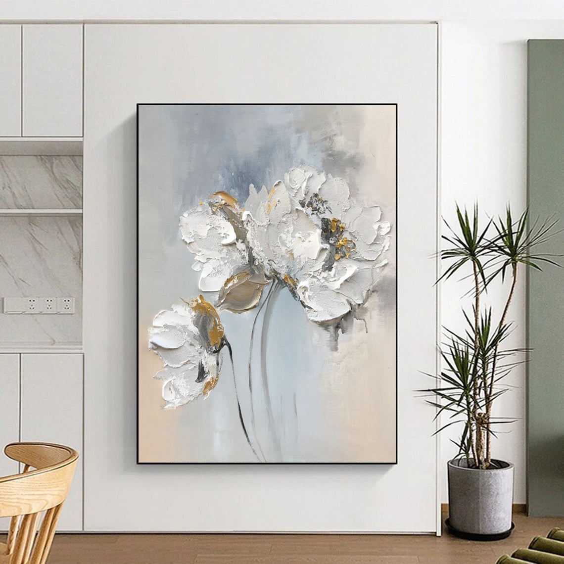 Textured Floral in Gray Abstract Painting for Elegant Bedrooms HENG447