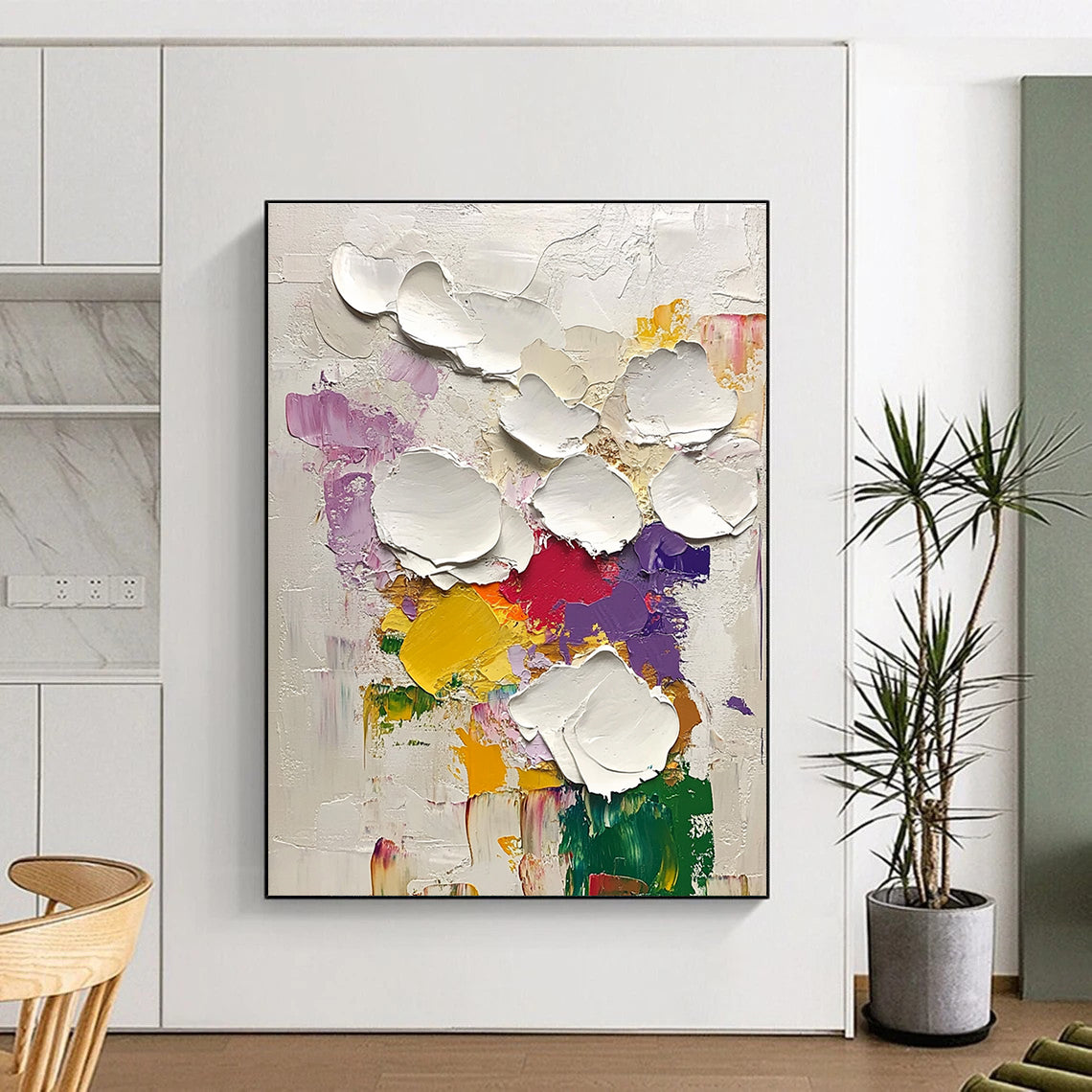 Textured White Flower Abstract Painting for Charming Florist Shops GAB0829