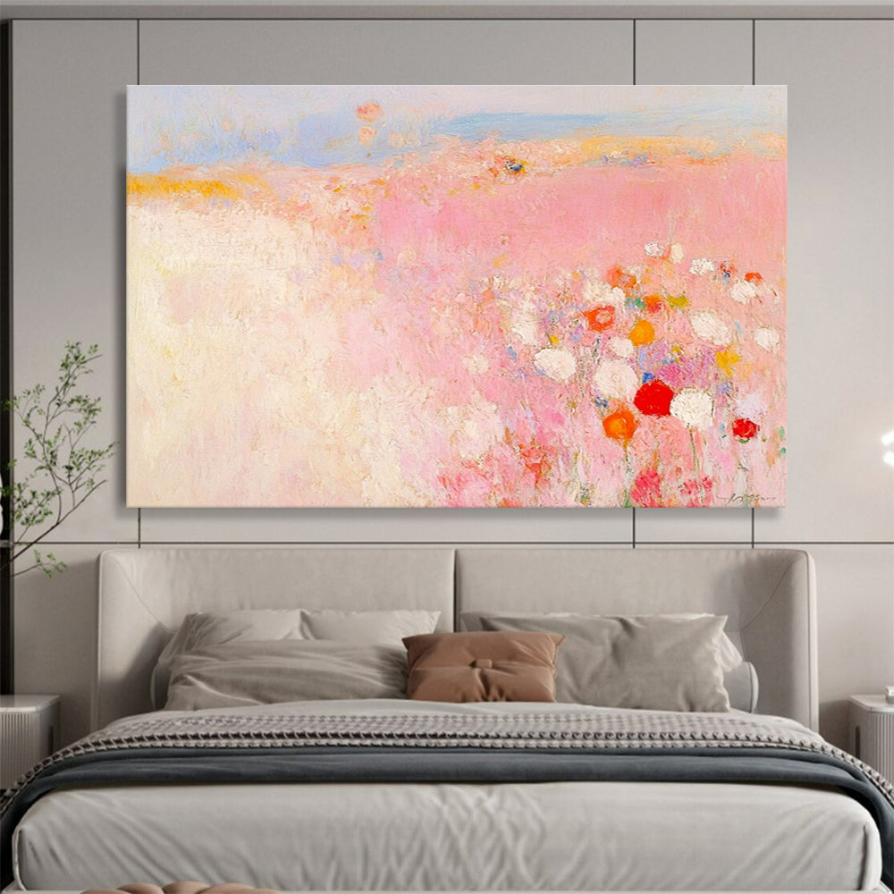 Pink Field Abstract Painting with Soft, Romantic Blossoms ABS508