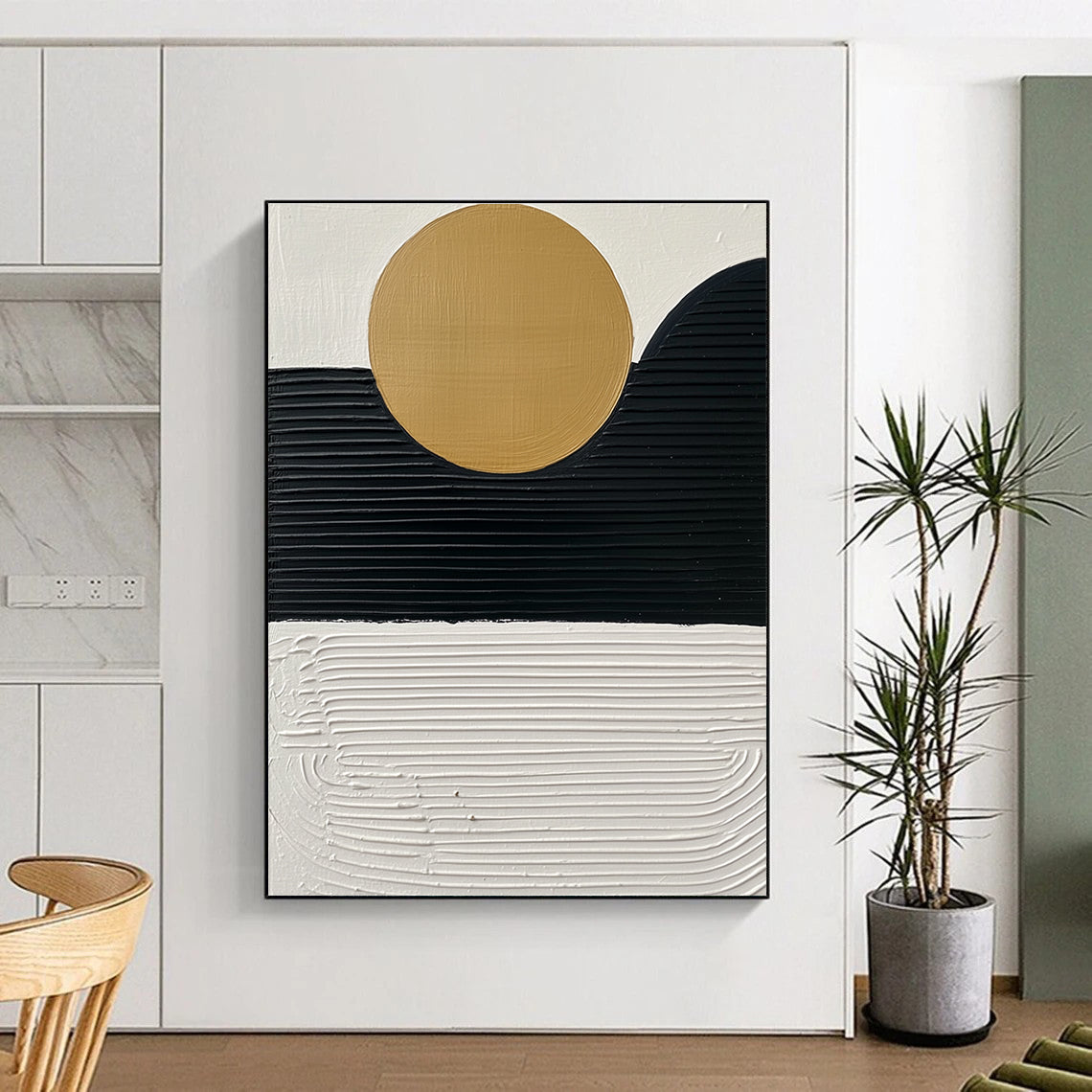 Minimalist Sun and Mountain Abstract Painting for Zen - Inspired Home Offices GAB0943