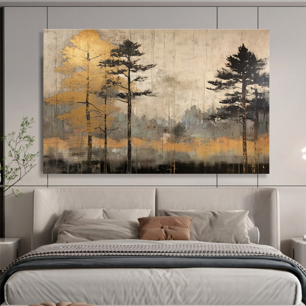 Forest with Gold Trees Abstract Painting for Nature - Inspired Retreats YHT105