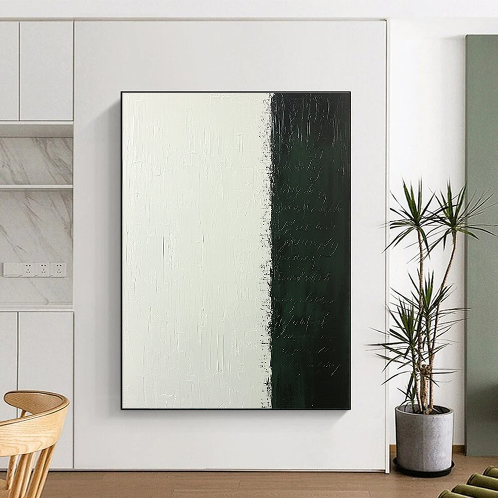 Black and White Textured Abstract Painting with Bold Contrast WINK308