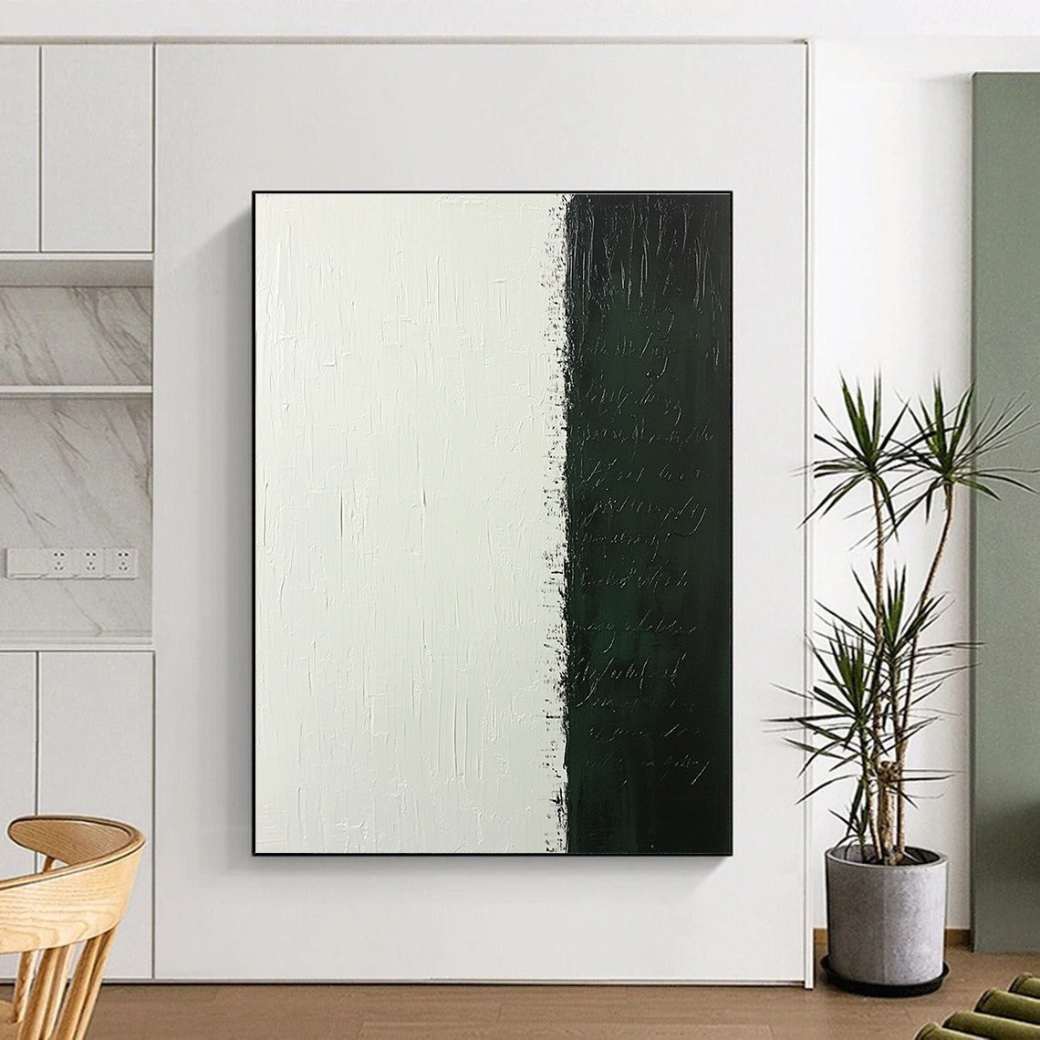 Black and White Textured Abstract Painting with Bold Contrast WINK308