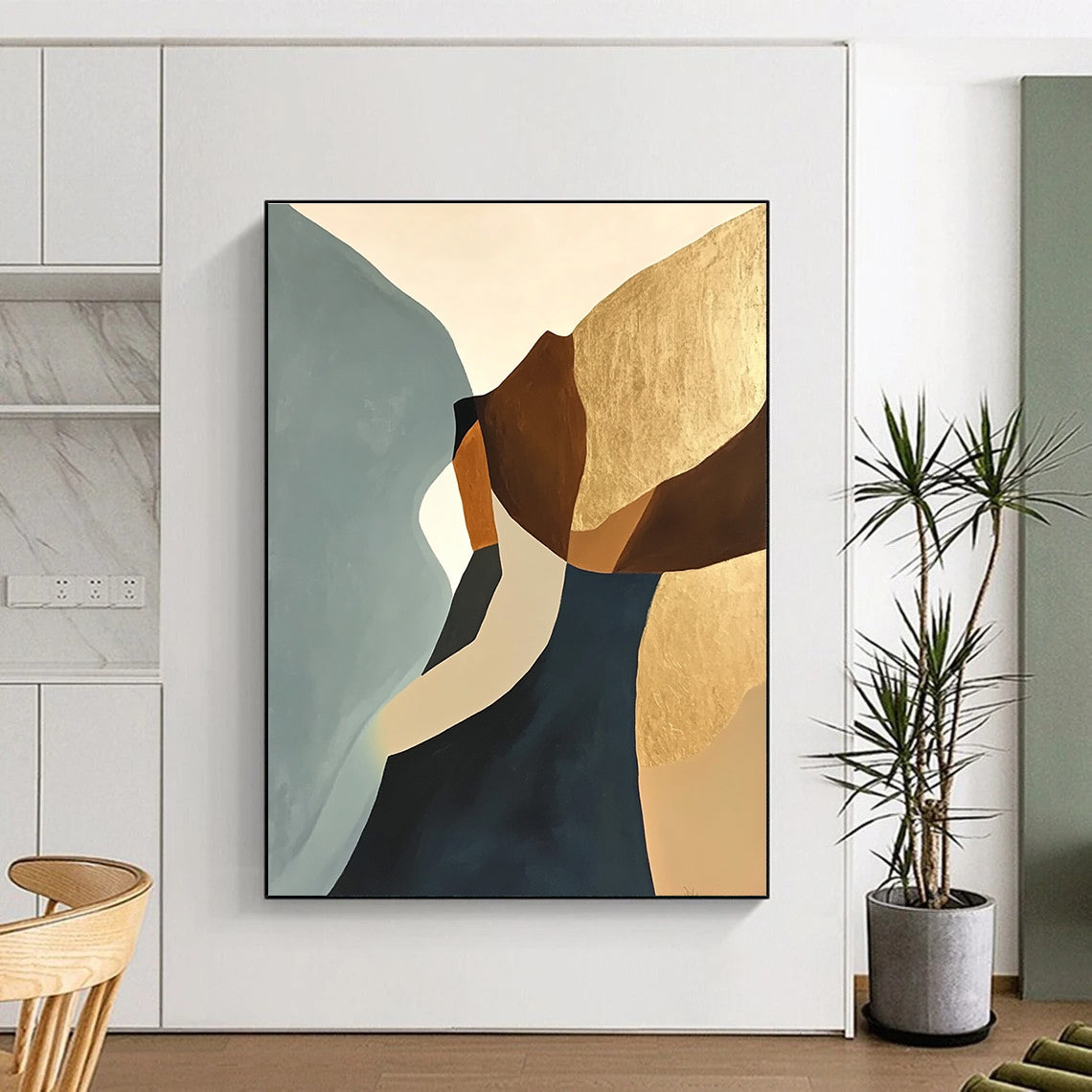 Gold - Accented Abstract Shapes Painting for Sophisticated Living Spaces GAB1160