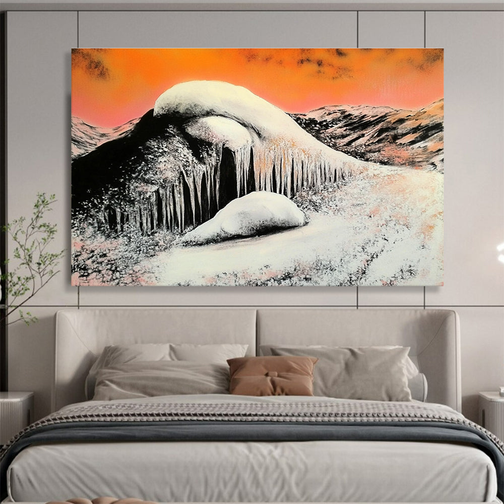 Snowy Mountain with Icicles: Stark Winter Beauty Abstract Painting ABS160