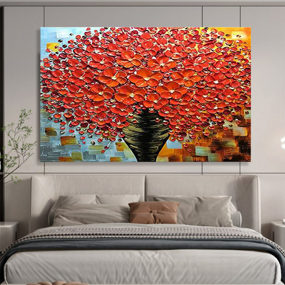 Red Flower Vase Abstract Painting for Bold Dining Rooms YHT226