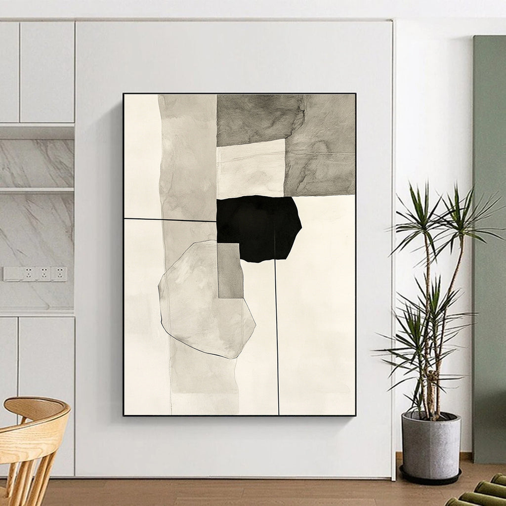 Black and White Geometric Abstract Painting for Industrial - Chic Cafés GAB0946