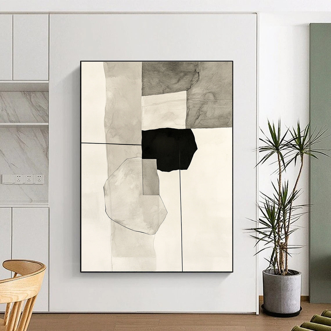 Black and White Geometric Abstract Painting for Industrial - Chic Cafés GAB0946