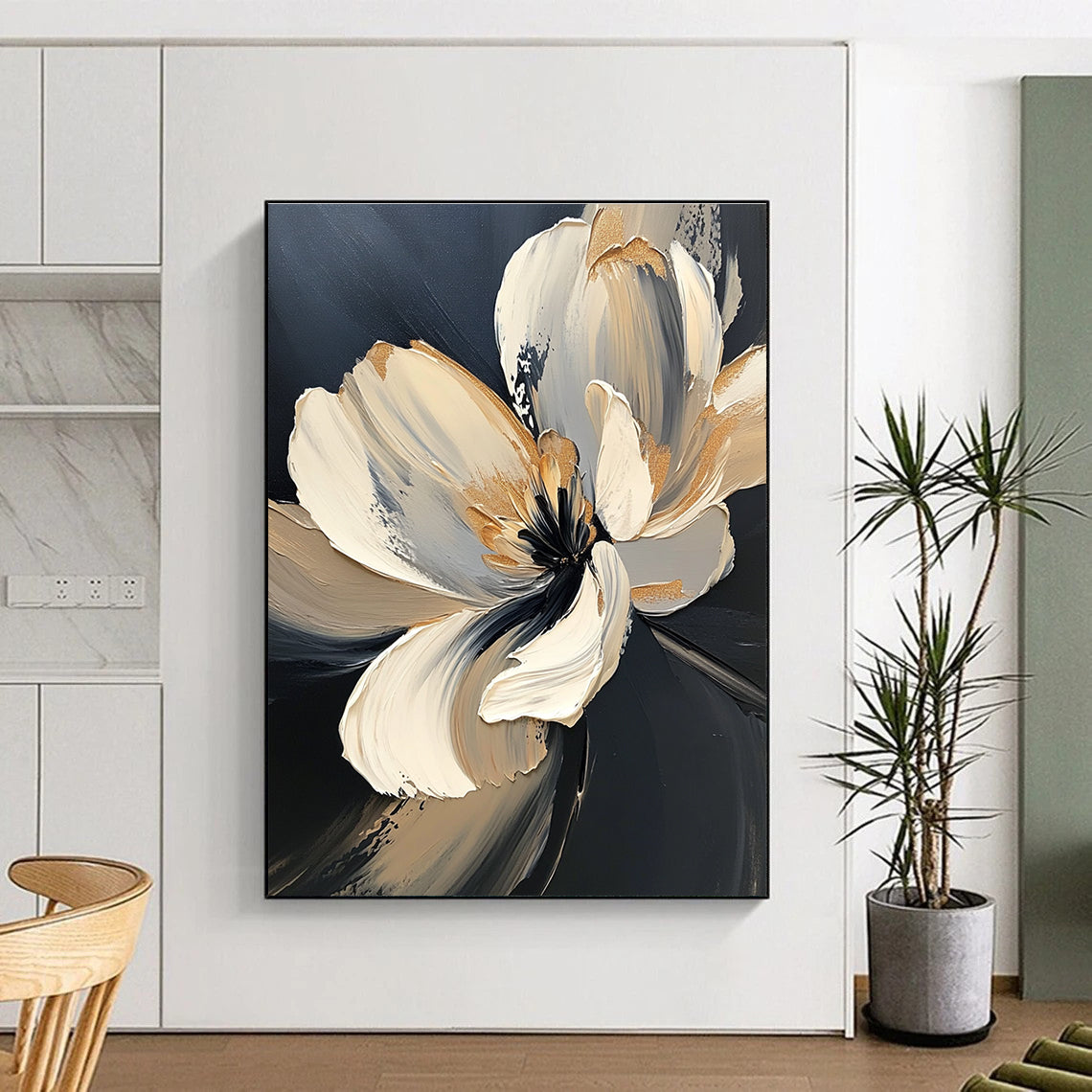 Textured Flower Abstract Painting with Gold Details GAB0707
