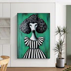 Poodle in Striped Dress Painting of Elegant Quirkiness GAB0134