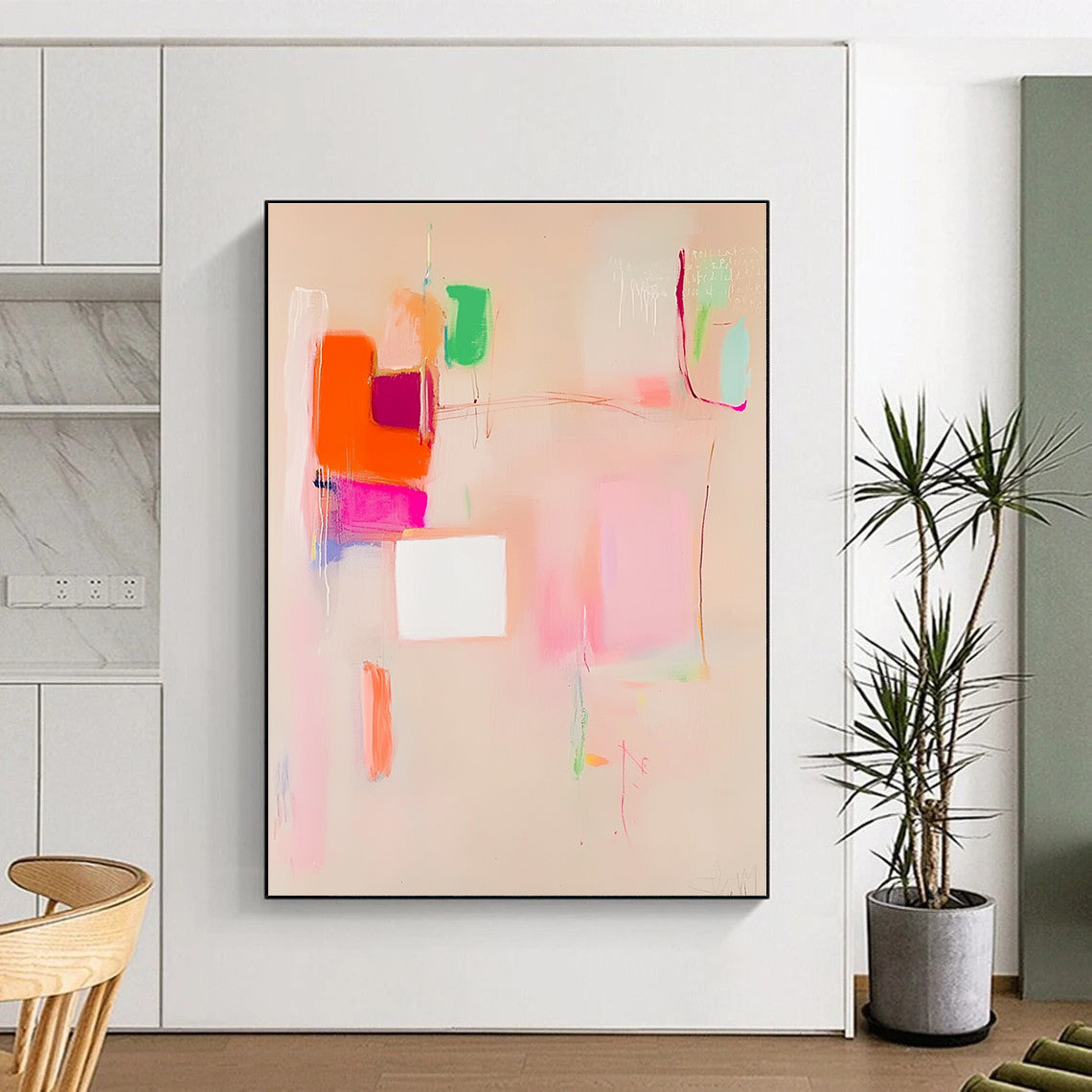 Pastel Color Block Abstract Painting for Bohemian - Style Cafes GAB1211