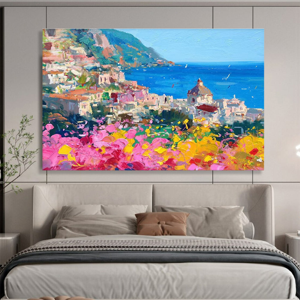 Coastal Town Abstract Painting for Mediterranean - Style Resorts YHT473