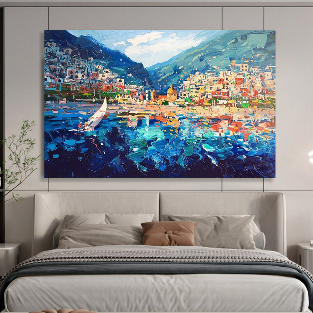 Coastal Town Sail Abstract Painting for Yacht Club Dining Rooms YHT439