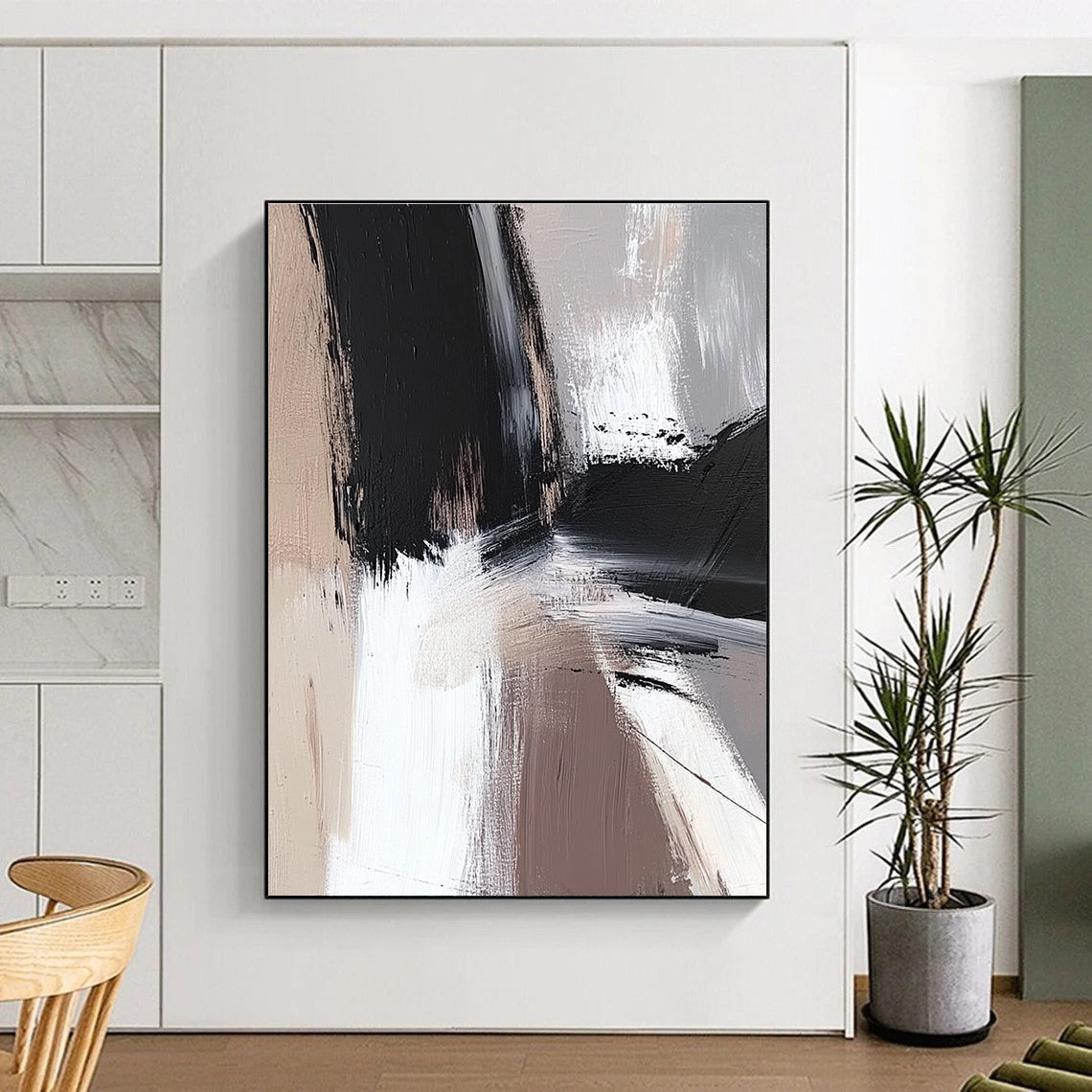 Dynamic Monochrome Abstract Painting with Flowing Movement WINK504