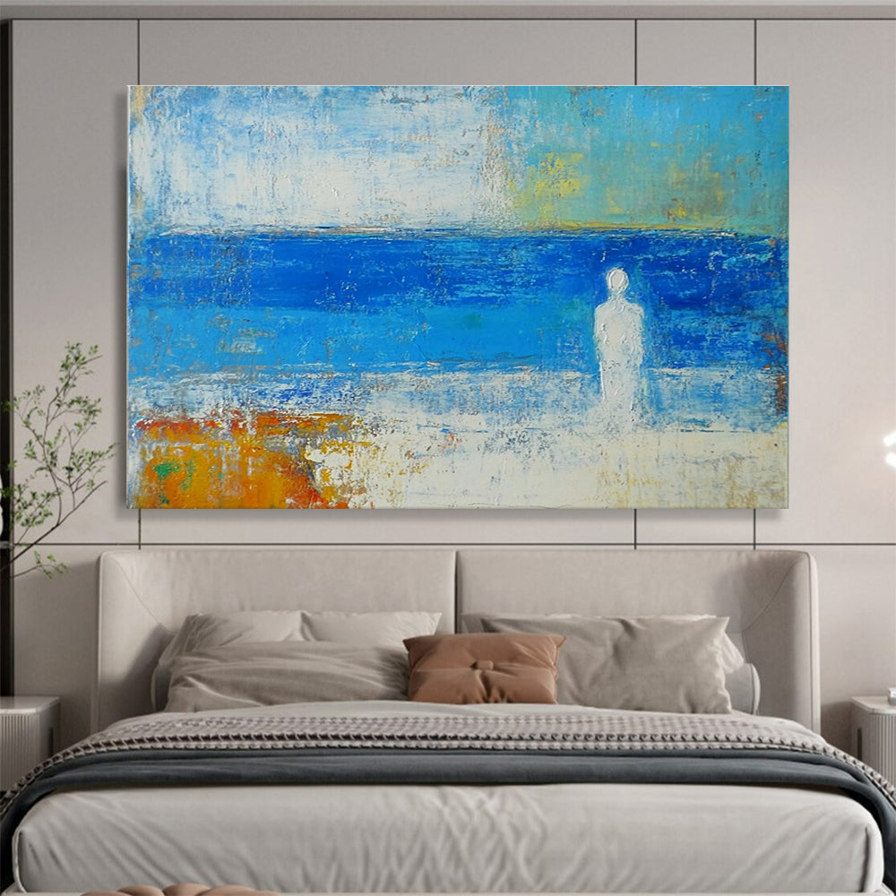 Abstract Blue Sea and Figure Meditation Painting ABS195