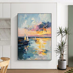 Impressionistic Seaside Sunset Painting with Vivid Colors GAB0105