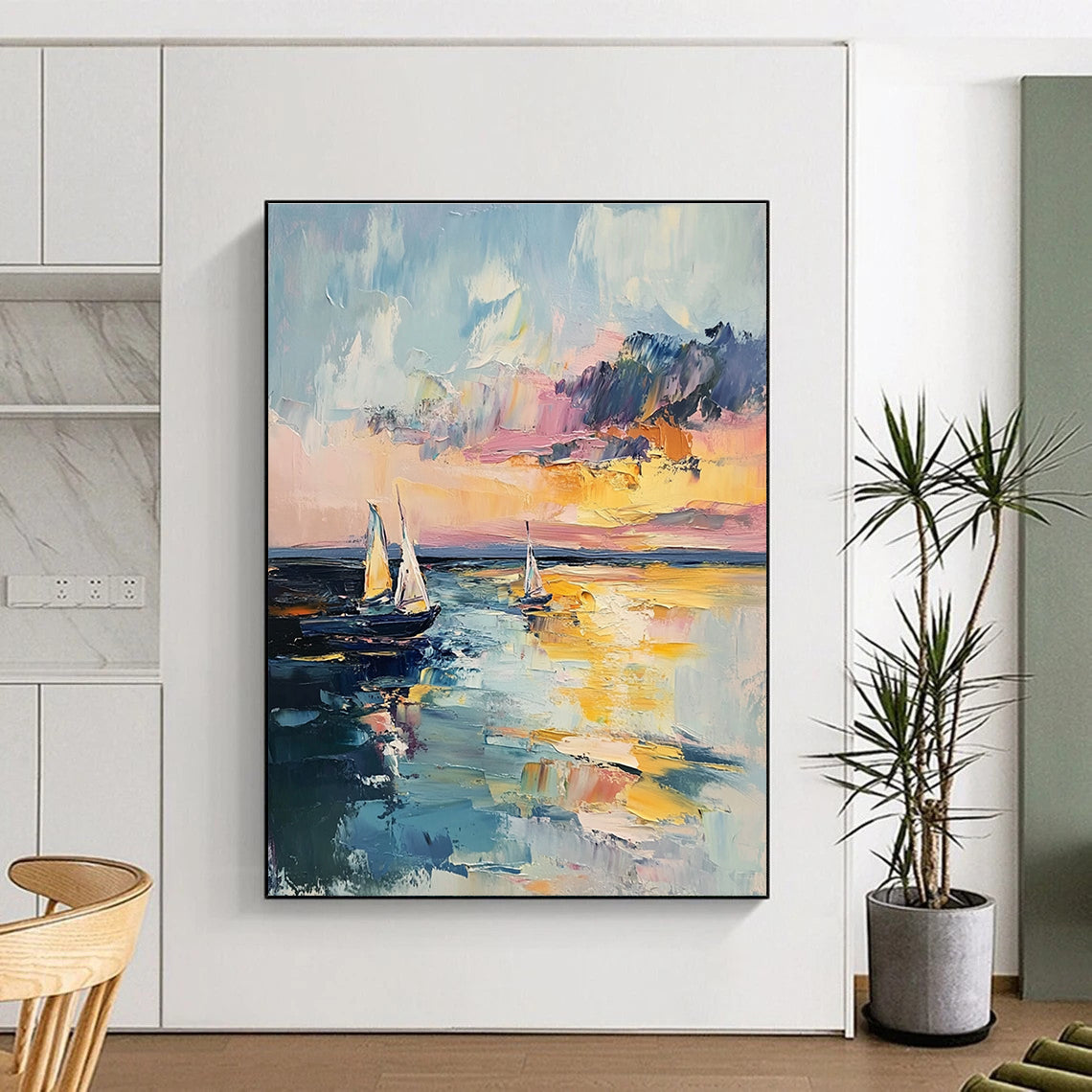 Impressionistic Seaside Sunset Painting with Vivid Colors GAB0105