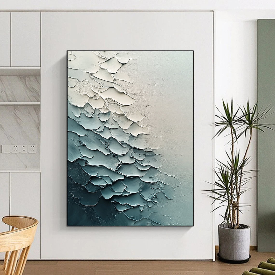 Blue Textured Waves - Minimalist Abstract Painting GAB0636