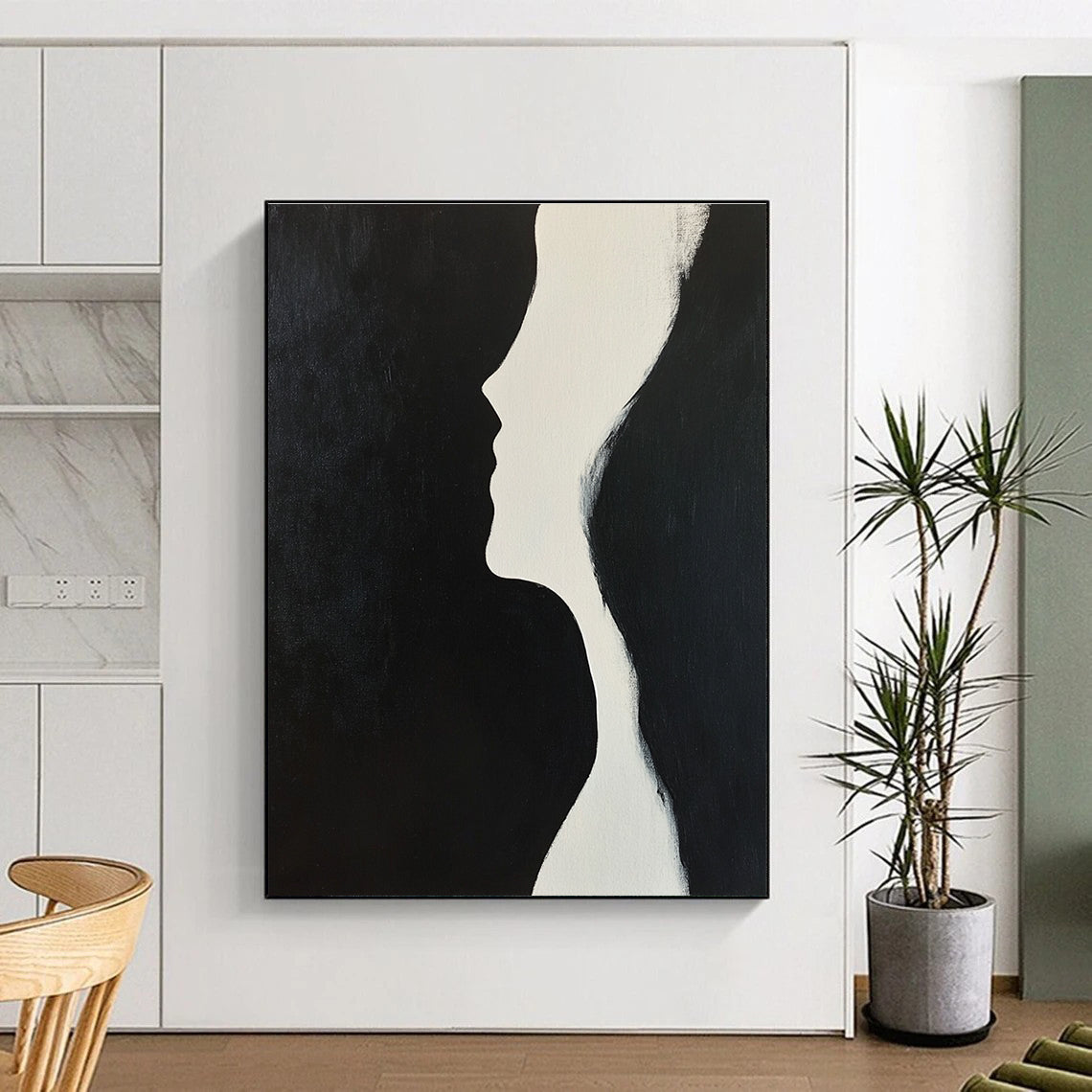 Profile Silhouette Minimalist Abstract Painting in Black and White GAB0026