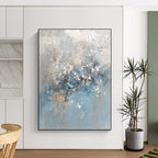 Blue Gray Floral Abstract Painting with Delicate Details WINK653