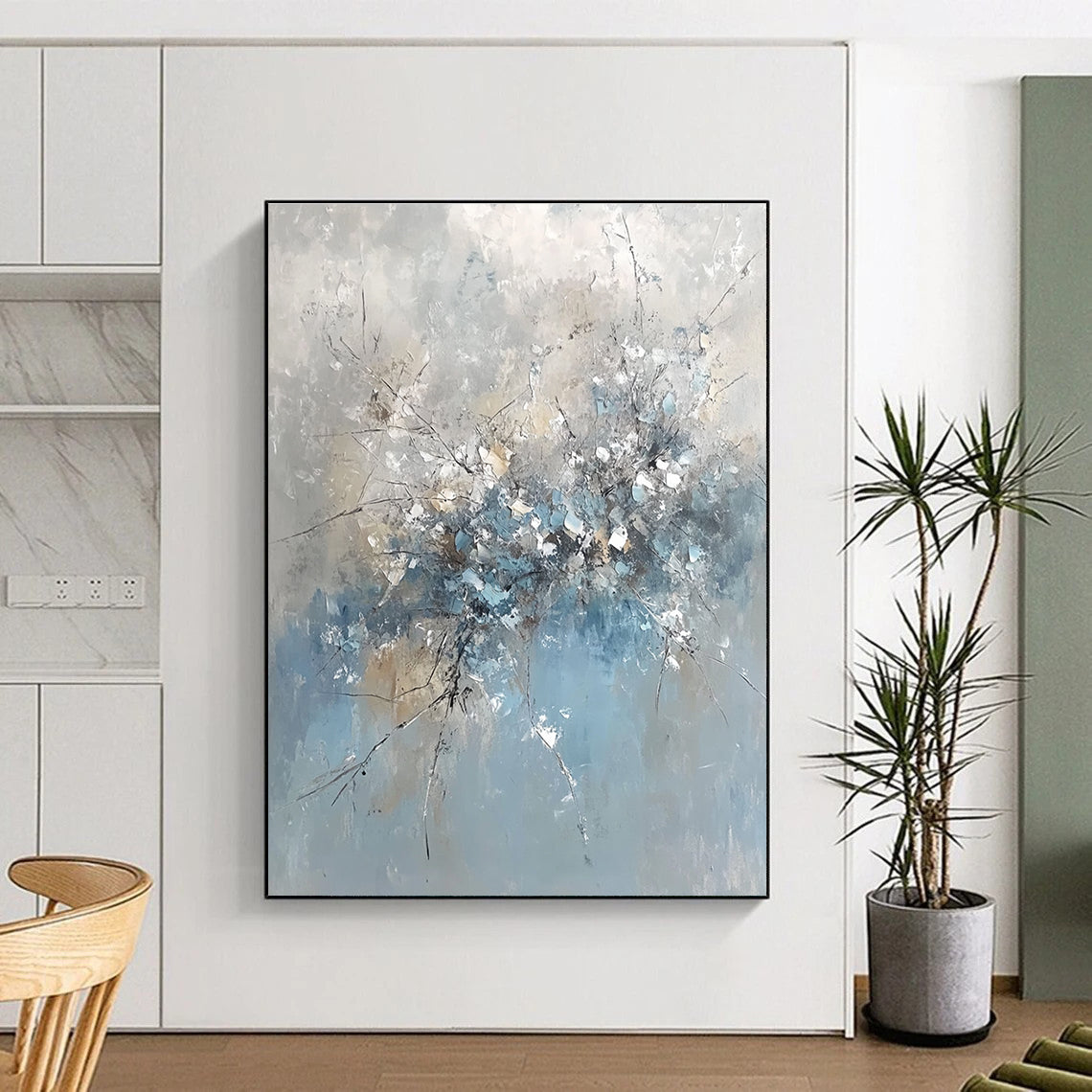 Blue Gray Floral Abstract Painting with Delicate Details WINK653