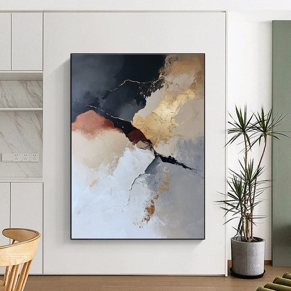 Black Gold Beige Abstract Painting with Timeless Allure WINK466