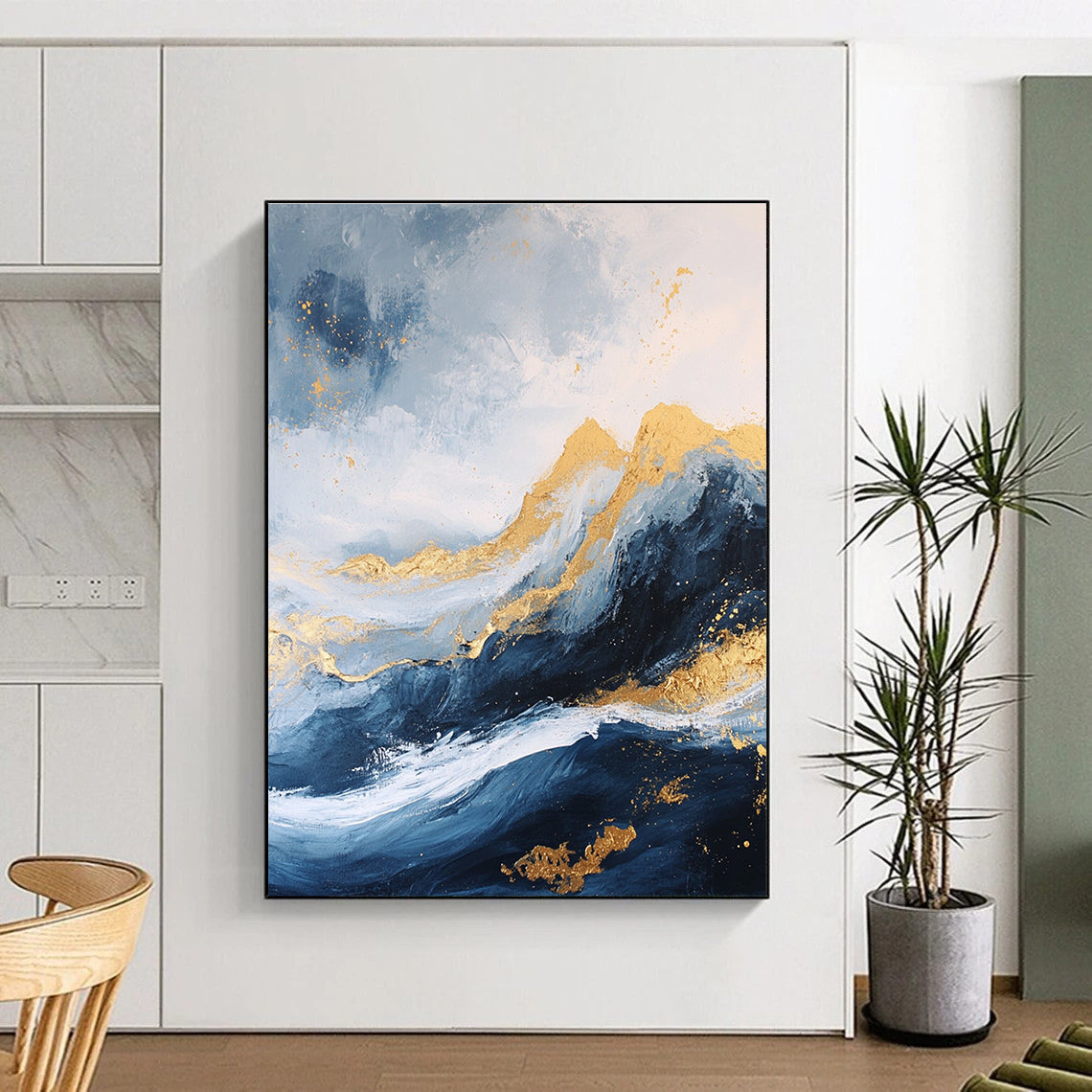 Blue and Gold Mountain Abstract - Luxurious Landscape Abstract Art GAB0458