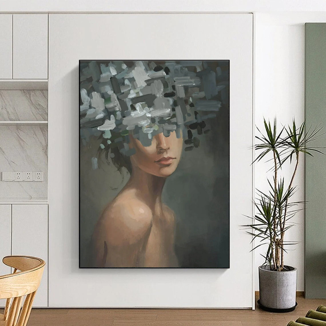 Woman with Fragmented Floral Head Painting for Thought - Provoking Spaces HENG328