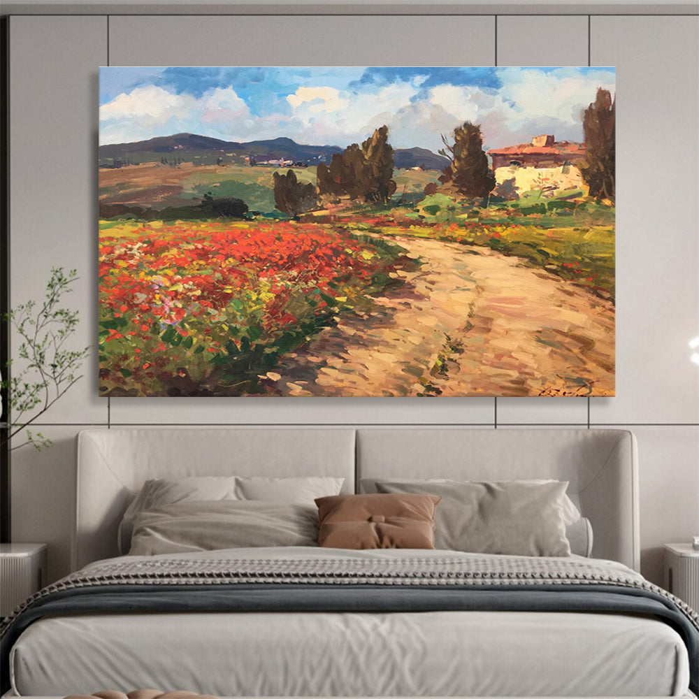 Poppy Field Path Abstract Painting for Italian Villa Dining Areas YHT451