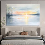 Serene Sunset Lake Abstract Painting with Soft Reflections ABS242